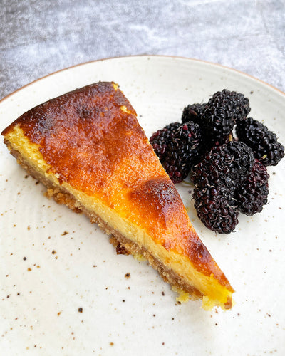 Caramelized Custard Pie with Mulberries