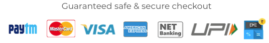Safe & Secure checkout. We support multiple Payment options including Cards, Netbanking, UPI.